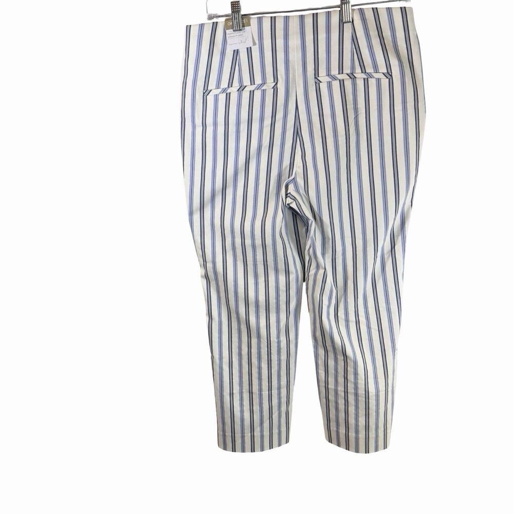 Chico's Crop Pants Capris Women's Size 8 Blue White Striped Metallic Straight - Picture 2 of 11